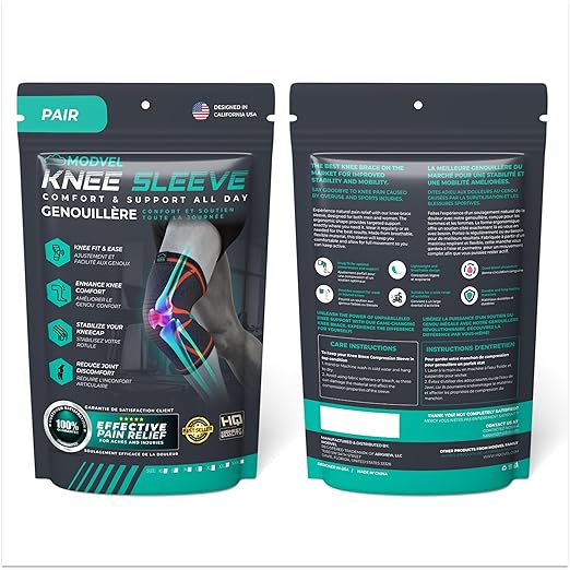 Modvel Compression Knee Brace for Women & Men, 2 Pack Knee Support Sleeves for Running, Meniscus Tear, ACL, Arthritis Pain Relief, Workout – XXL, Skin