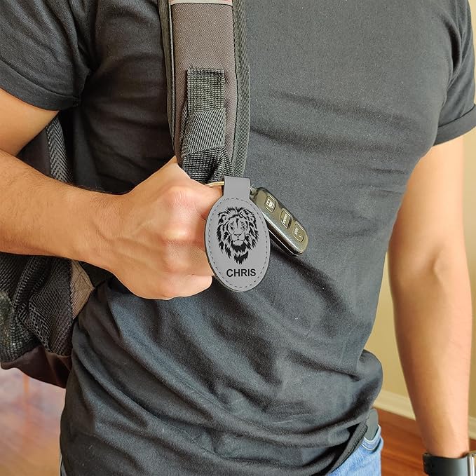 LaserGram Oval Keychain, Soccer Ball, Personalized Engraving Included