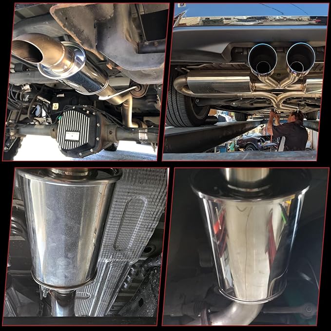 LCGP 3" Ultra Quiet Resonator, 3'' Inlet & Outlet 14" Overall Length Universal Muffler, 304 Stainless Steel vibrant performance resonator 3", Oval Muffler Shape, Silver
