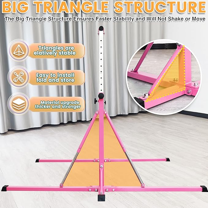 Gymnastics Bar for Kids Ages 3-15, 35" to 60" Adjustable Height, 4FT Wide Base - Professional Kip Bar with 360° Stability & Fiberglass Crossbar, Easy Fold&Solid Design for Home Training