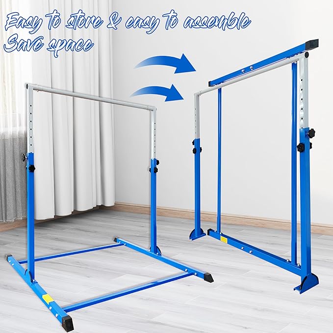 MARFULA Gymnastic Bar with 4 ft Inner Width 5 ft Adjust Height for Kids Kip Bar with 350 lbs Gymnastic Training Equipment for Kids 3-15 Years Home and Club Use