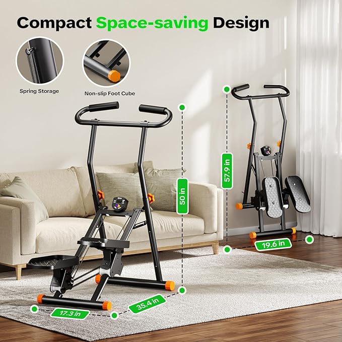 Stair Stepper for Home Gym, 350 lbs Capacity Cardio Machine with Adjustable Height, Non-Slip Pedals, LCD Display, Foldable Design for Full Body Workout for Women Men