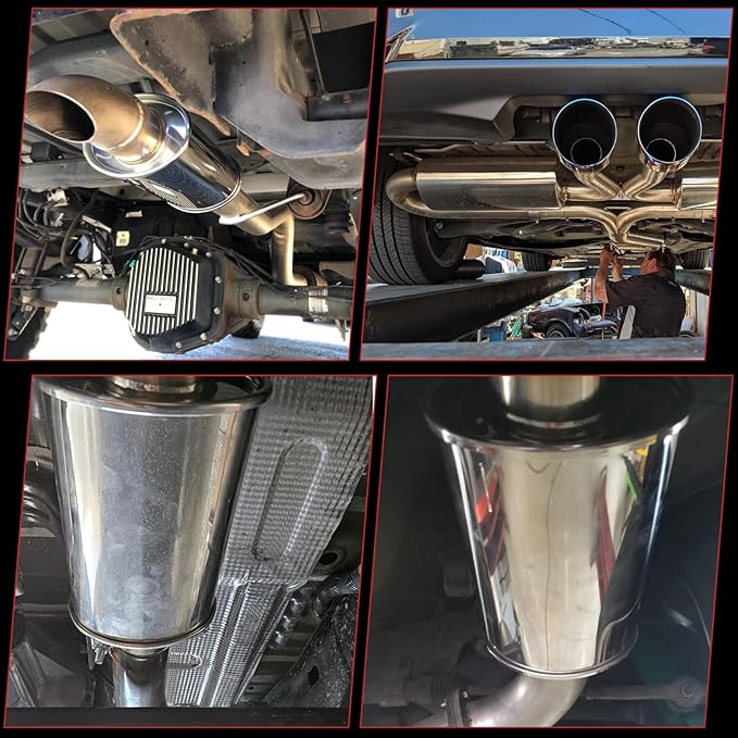 LCGP 2.25” Ultra Quiet Resonator, 2.25'' Inlet & Outlet 14" Overall Length Universal Muffler, 304 Stainless Steel vibrant performance resonator 2.25", Oval Muffler Shape, Silver