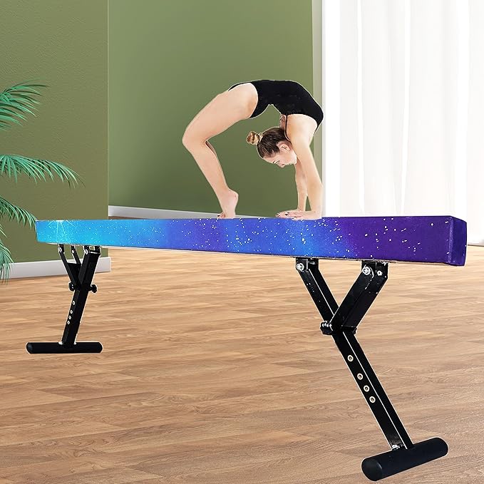 Adjustable Balance Beam for Kids, 8FT Gymnastics Beam with Anti-Slip Legs, High and Low Floor Beam for All Gymnastics Levels, Professional Gymnastic Equipment for Home, Gym Center