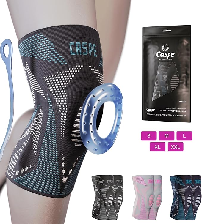 Caspe 1 Pack Compression Knee Brace for Women & Men – Pain Relief Support with Patella Gel Pads & Side Stabilizers – Knee Sleeve for Running, Workout & Arthritis (Blue, Small)
