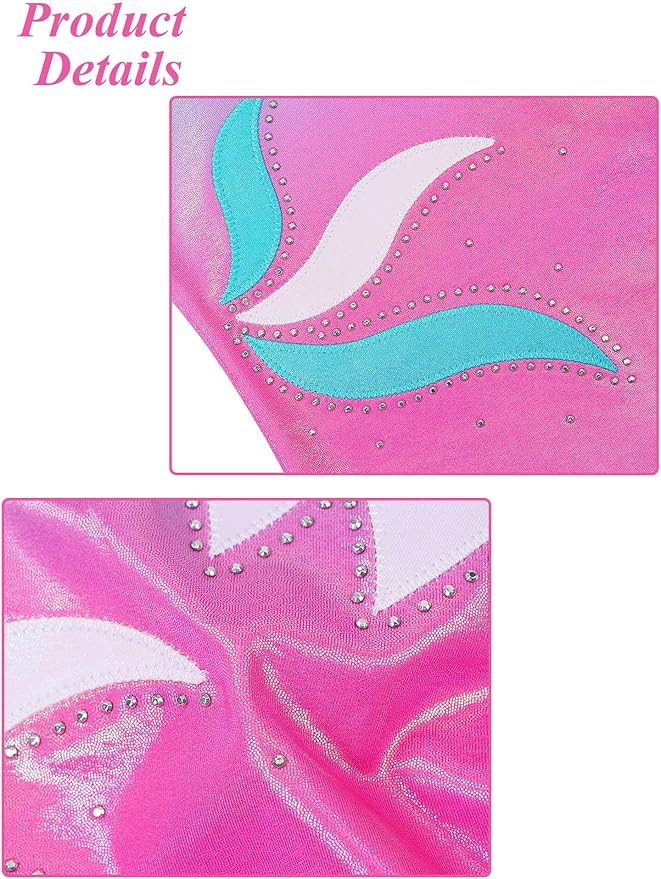 BAOHULU Gymnastics Leotards for Girls Long Sleeve Sparkly Cute Pattern Dance Outfit with Matching Shorts Set