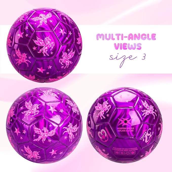 Soccer Ball Size 4 Size 3 Size 2 with Pump Deflated - Glitter Unicorn Dinosaur Toys for Toddler Kids - Sports & Outdoors Games - Christmas Stocking Stuffers Birthday Gifts for Boys Girls 1-3 3-8 8-12