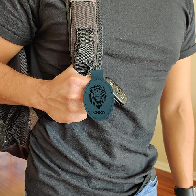 LaserGram Oval Keychain, Quad, Personalized Engraving Included (Slate Blue)