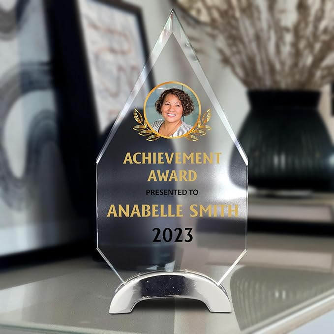 9 1/4" Personalized Glass Plaque for Awards and Trophies, Custom Award for Employee of the Month, Retirement, Leadership and Appreciation Gift P (Design 2)