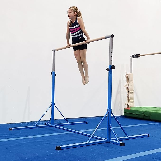 Gymnastics Bar, 5'10” Base length 45" to 71" Adjustable Horizontal Bar for Serious Training, 500 LBS Capacity, Professional Home Gym Equipment with Competition-Grade Beech-covered Fiberglass Bar