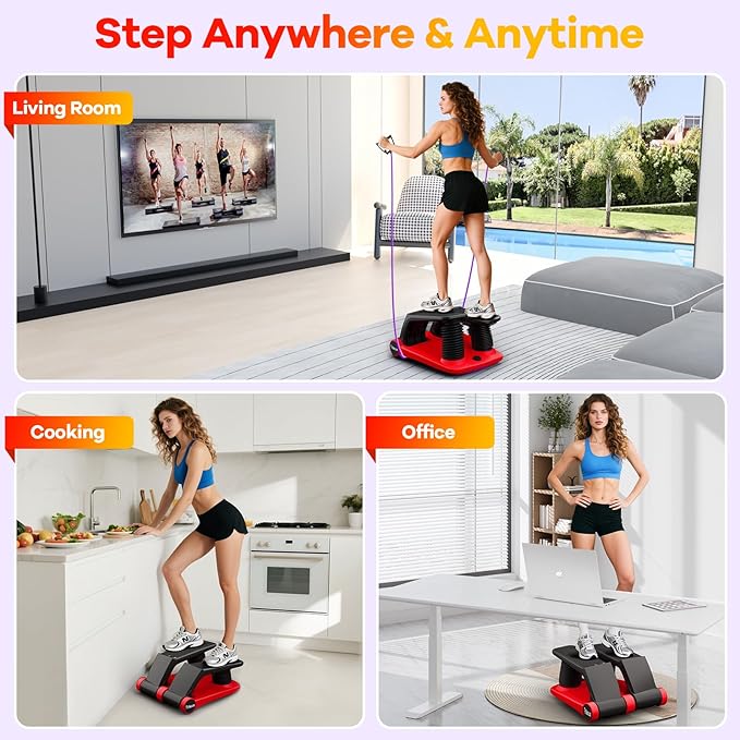 Air Compression Resistance Stepper – Adjustable Mini Stair Climber for Home Cardio Workout, Portable Stepper Machine with LCD Display, 5-Level Adjustable Resistance, Non-Slip Pedals - Batt. not incl.