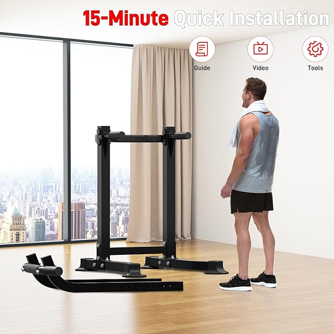 Outdoor Basic Power Tower, Pull Up Bar and Dip Station for Home Gym, 1600LBS Weight Capacity, Adjustable Height, Heavy Duty Steel Frame for Calisthenics, Strength Training Fitness Equipment