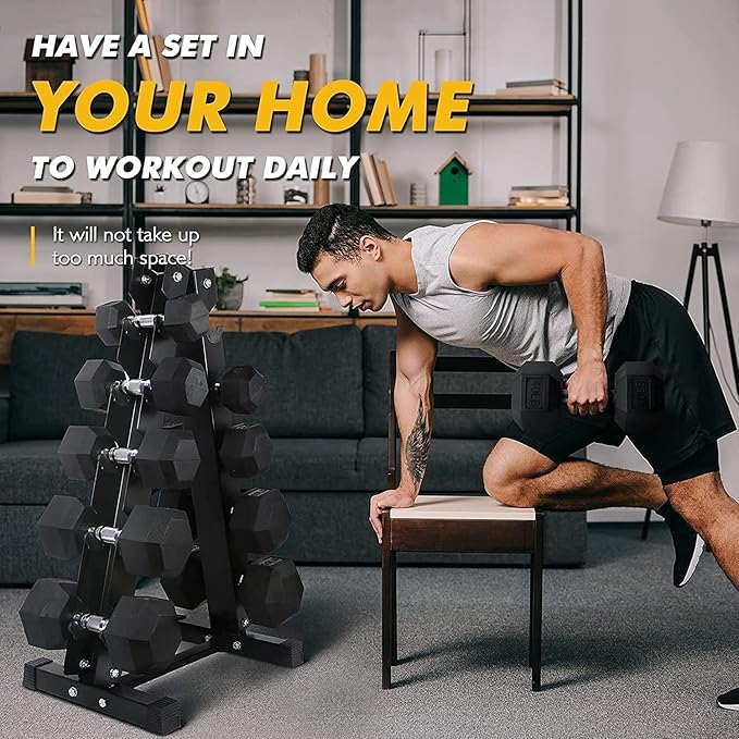RITFIT 650/550/450/350/300/310/260/210/200/180/150/100 LB Rubber Hex Dumbbells Set with Optional Dumbbell Rack, Multi Weight Set to Choose, Ideal for Home Gym and Fitness