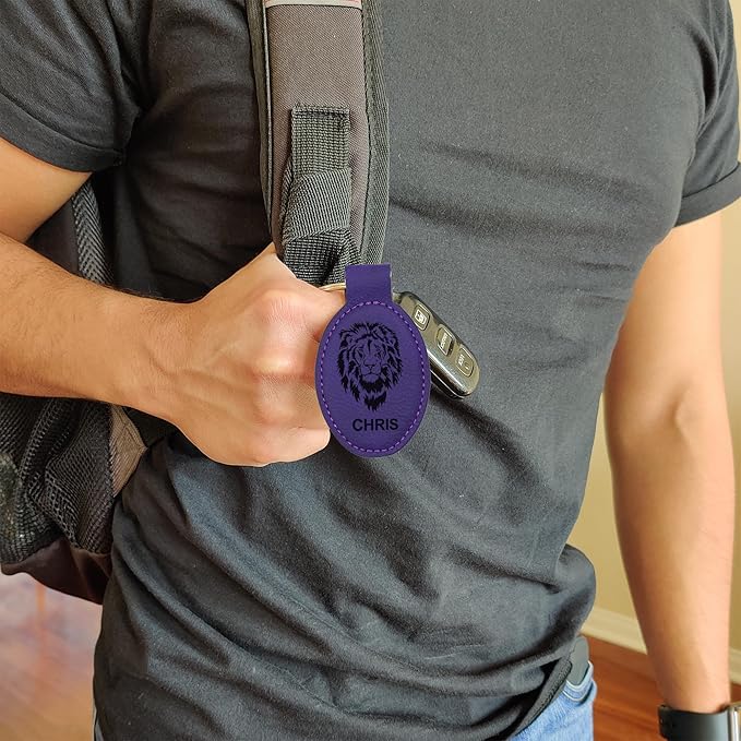 LaserGram Oval Keychain, Quad, Personalized Engraving Included (Dark Purple)