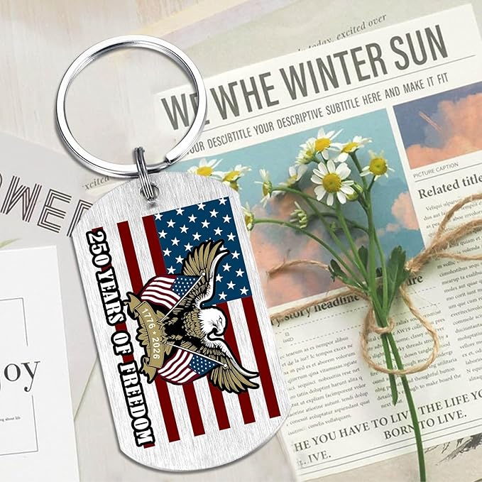 Viayen 250 Years America Flag Keychain, 250th Anniversary USA Merchandise Gift 1776-2026 Commemorative Patriotic Ornament