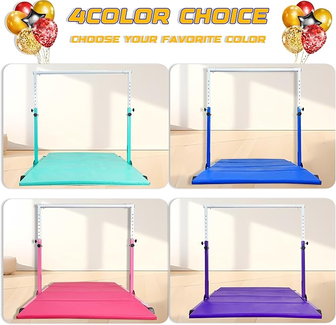 MARFULA Gymnastic Bar with 4 ft Inner Width 5 ft Adjust Height for Kids Kip Bar with 350 lbs Gymnastic Training Equipment for Kids 3-15 Years Home and Club Use