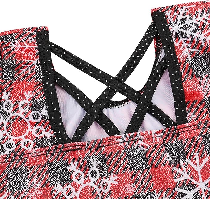 BAOHULU Gymnastics Leotards for Girls Long Sleeve Sparkly Cute Pattern Dance Outfit with Matching Shorts Set