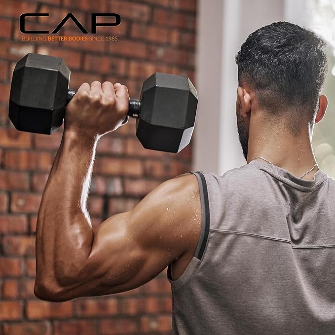CAP Barbell Rubber Coated Dumbbell Weight Set with Vertical Rack | 100 lb, 150 lb, and 210 lb Options