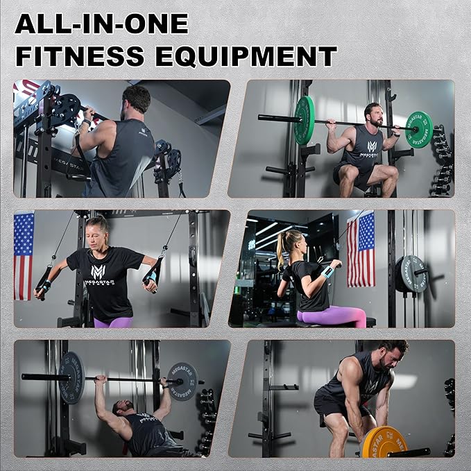 Folding Power Rack, Wall Mounted Squat Rack with Cable Pulley System, Multi-Grip Pull-Up Bar, Landmine for Home Gym, Compact Power for Small Spaces, FR67