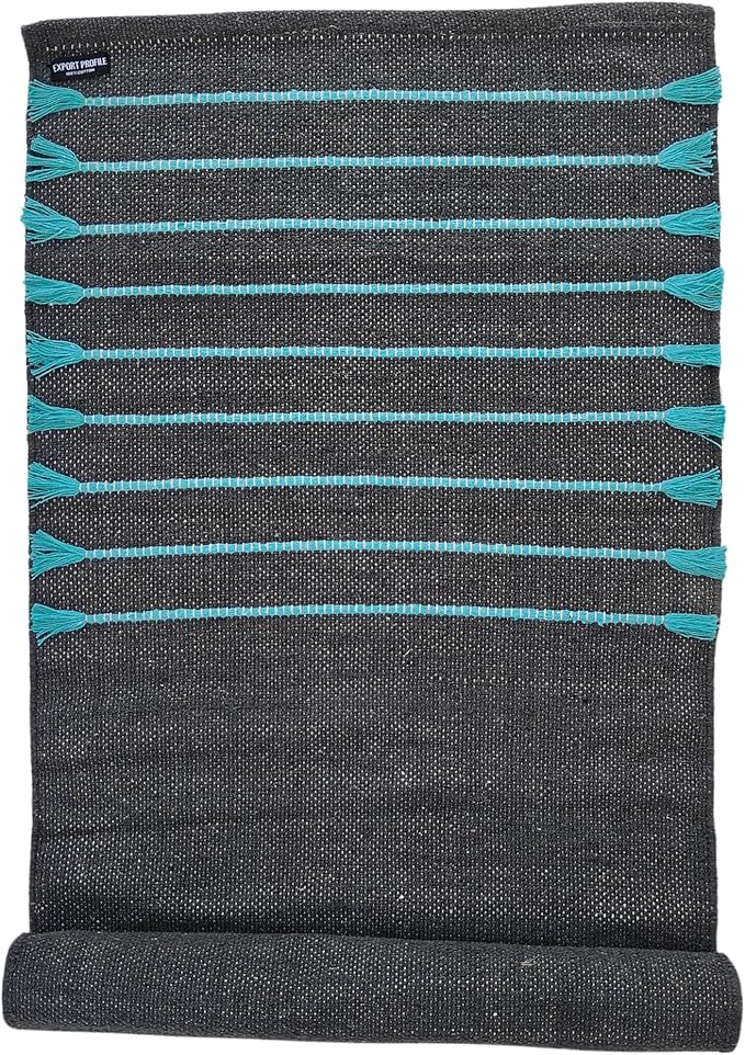 Indian Handmade100 % Organic Anti Skid Multi Colour Cotton Yoga Mat - Eco-Friendly Hand-Woven Rug - Non-Slip & Thick (24”x72”x5mm) for Hot yoga & Everyday Fitness at Home - Comfortable & Foldable Extra-Long Mat