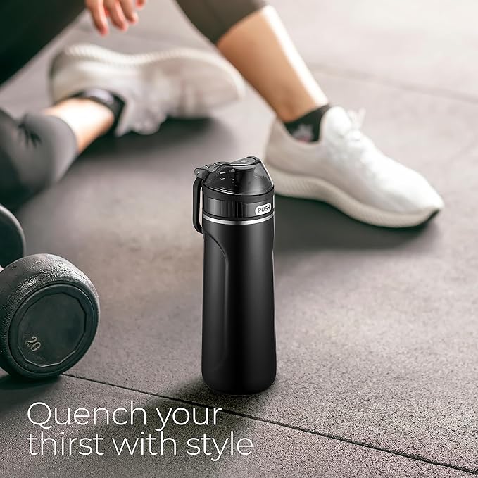 SIPX™ 18 oz Premium Stainless Steel Water Bottle with Straw Lid – Triple Insulated, Leakproof, BPA-Free – Slim, Durable Bottle for School, Gym, Office – Black