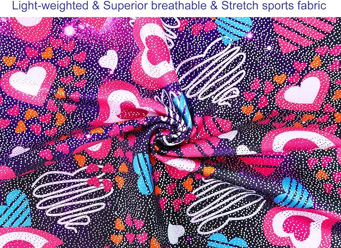 Domusgo Gymnastics Leotards for Girls Sparkly One-Piece Pro Kids Unitard Biketards with Shorts