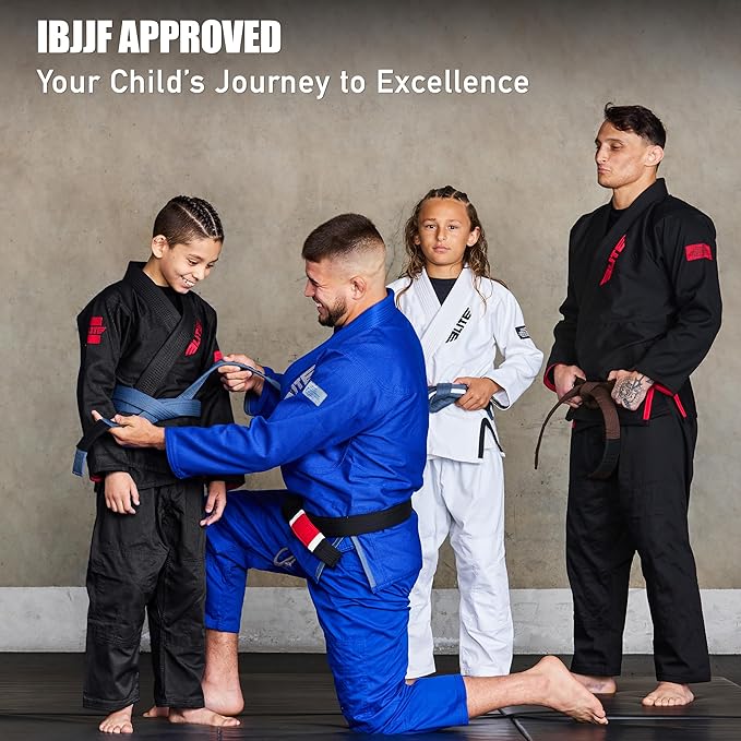 Elite Sports IBJJF Ultra Light BJJ Brazilian Jiu Jitsu Gi for Kids with Preshrunk Fabric and Free Belt