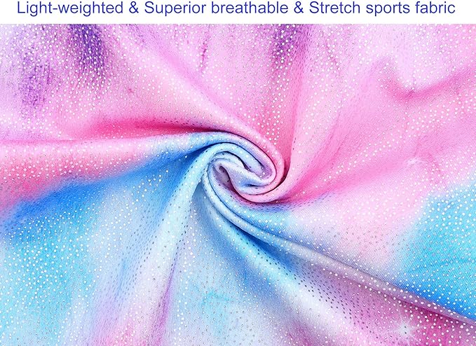 Domusgo Gymnastics Leotards for Girls Sparkly One-Piece Pro Kids Unitard Biketards with Shorts