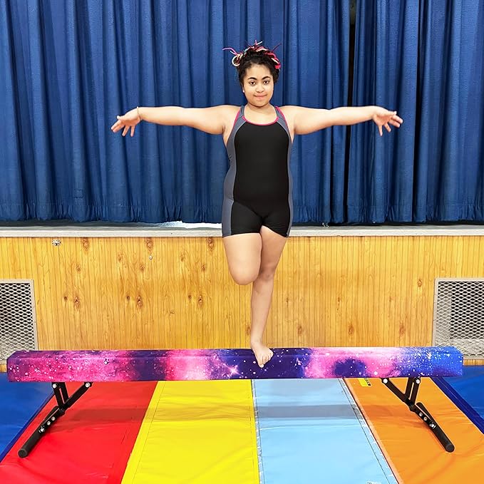 PreGymnastic 8FT Balance Beam, Raised Gymnastics Beam for Kids Ages 3-12, Home Gym Equipment for Training, Adjustable Balancing Beam Indoor, Off-Ground Competition Style