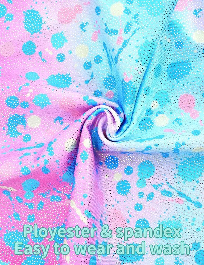 Nymphperi 2 Packs Gymnastics Leotard for Girls Sparkle Biketards with Shorts Kids Sleeveless Unitard One-Piece Dancewear