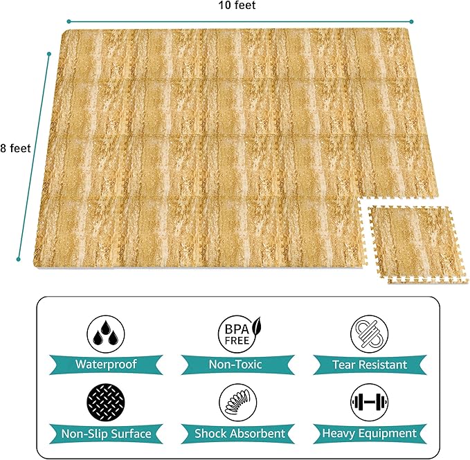 Sorbus 80 Sq. Ft. Wood Grain Floor Tiles Foam Mat EVA Interlocking Mats Tile 3/8-Inch Thick Flooring Wood Puzzle Exercise Mats w/Borders - Home Playroom Basement, Apartment, Trade Show, Baby, Dance