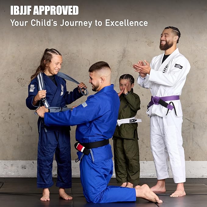 Elite Sports IBJJF Ultra Light BJJ Brazilian Jiu Jitsu Gi for Kids with Preshrunk Fabric and Free Belt