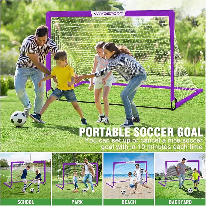 Soccer Goal, 2 of 6'x4' Kids Soccer Goals for Backyard Set, Portable Pop Up Soccer Net, Practice Soccer Training Equipment with Ball, Cones for Toddler,Youth Sports Outdoor Games Yard Play