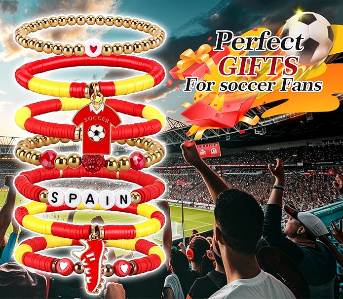 Soccer Bracelet For Women, Game Day Mom Accessories & Outfits Sports Jewelry Fans Gifts, Charm Beaded Stretch Bracelets Essentials Team Gear