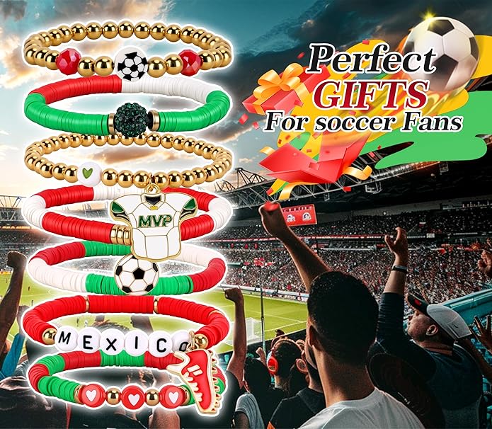Soccer Bracelet For Women, Game Day Mom Accessories & Outfits Sports Jewelry Fans Gifts, Charm Beaded Stretch Bracelets Essentials Team Gear