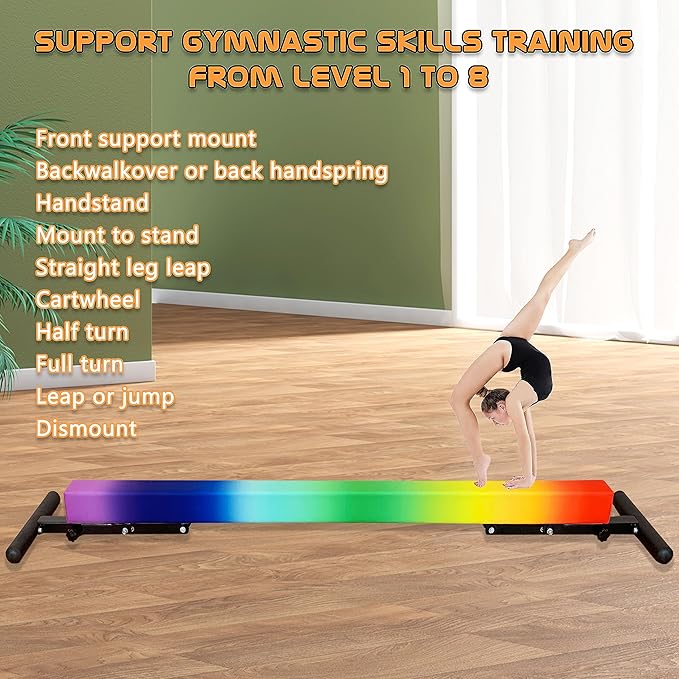 Adjustable Balance Beam for Kids, 8FT Gymnastics Beam with Anti-Slip Legs, High and Low Floor Beam for All Gymnastics Levels, Professional Gymnastic Equipment for Home, Gym Center