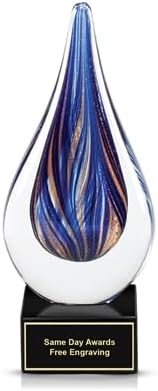 Hand-Blown Art Glass Award – Custom Engraved Elegant Award for Corporate, Sports Retirement Volunteer Recognition Leadership Personal Milestones Employee Gifts