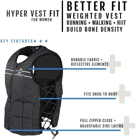 Hyperwear Hyper Vest FIT – Women’s Weighted Vest for Walking, Bone-Health Exercise, Osteoporosis & Osteopenia Workouts – Comfortable, Breathable, Machine-Washable – 5 lb or 10 lb – Carbon Black / Glacier Blue / Crimson Red