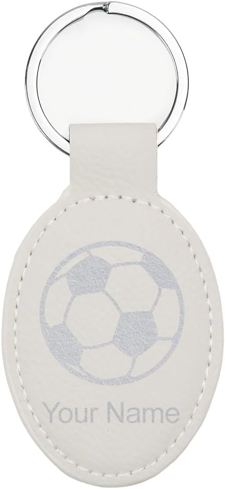 LaserGram Oval Keychain, Soccer Ball, Personalized Engraving Included