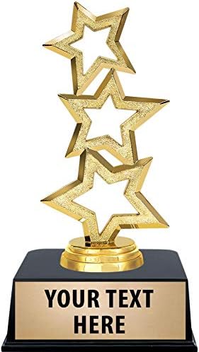 Crown Awards Gold Star Trophies with Custom Engraving, 6" Personalized Three Stars Recognition Trophy On Black Base Prime