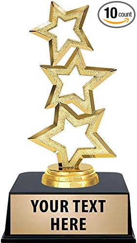 Crown Awards Gold Star Trophies with Custom Engraving, 6" Personalized Three Stars Recognition Trophy On Black Base Prime