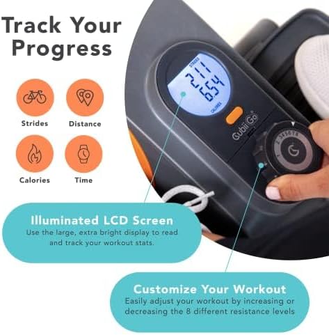 Cubii GO - Under Desk Elliptical Bike Pedal Exerciser, with LCD Fitness Tracker Screen, Adjustable Resistance, Work from Home Fitness, Built-in Wheels and Portable Expanding Handle