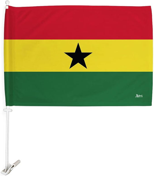 World Cup 2022 Ghanaian Car Flag Bandera Para Carros De Ghana Auto Decorations Small Banner For Window Clip Pole Accessories FIFA Sport Fans Outdoor Flags Trophy Game Football Soccer Gifts Made In USA