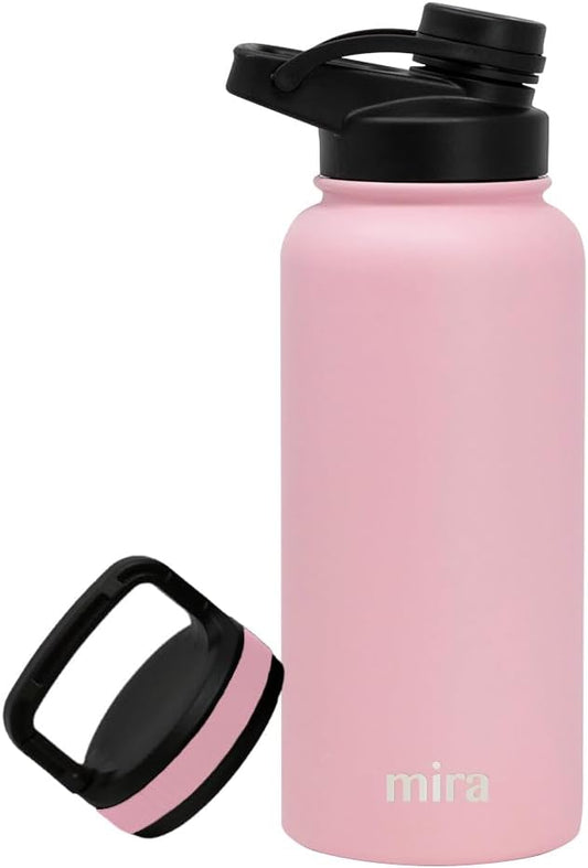 MIRA 32 oz Insulated Sports Bottle - Stainless Steel Temperature Control Thermo - Easy-Drink Spout (24Hr Cold/12Hr Hot) - Taffy Pink