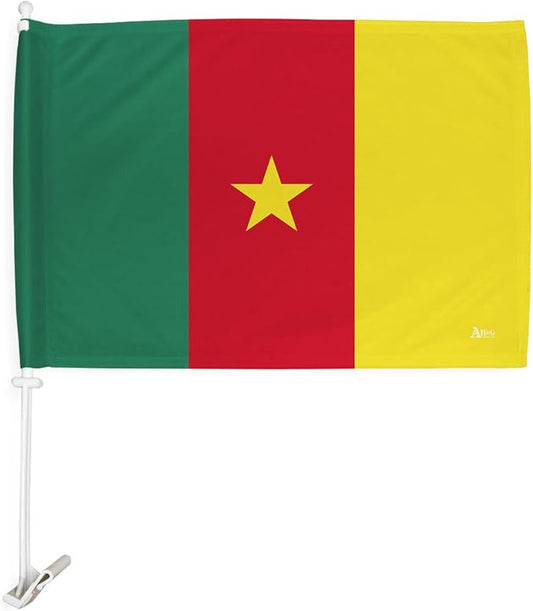 World Cup 2022 Cameroonian Car Flag Bandera para Carros De Cameroon Auto Decorations Small Banner for Window Clip Pole Accessories FIFA Sports Fans Outdoor Flags Trophy Game Soccer Gifts Made in USA