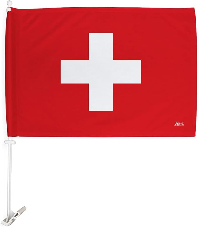 World Cup 2022 Swiss Car Flag Bandera para Carros De Switzerland Auto Decorations Small Banner for Window Clip Pole Accessories FIFA Sports Fans Outdoor Flags Game Football Soccer Gifts Made in USA