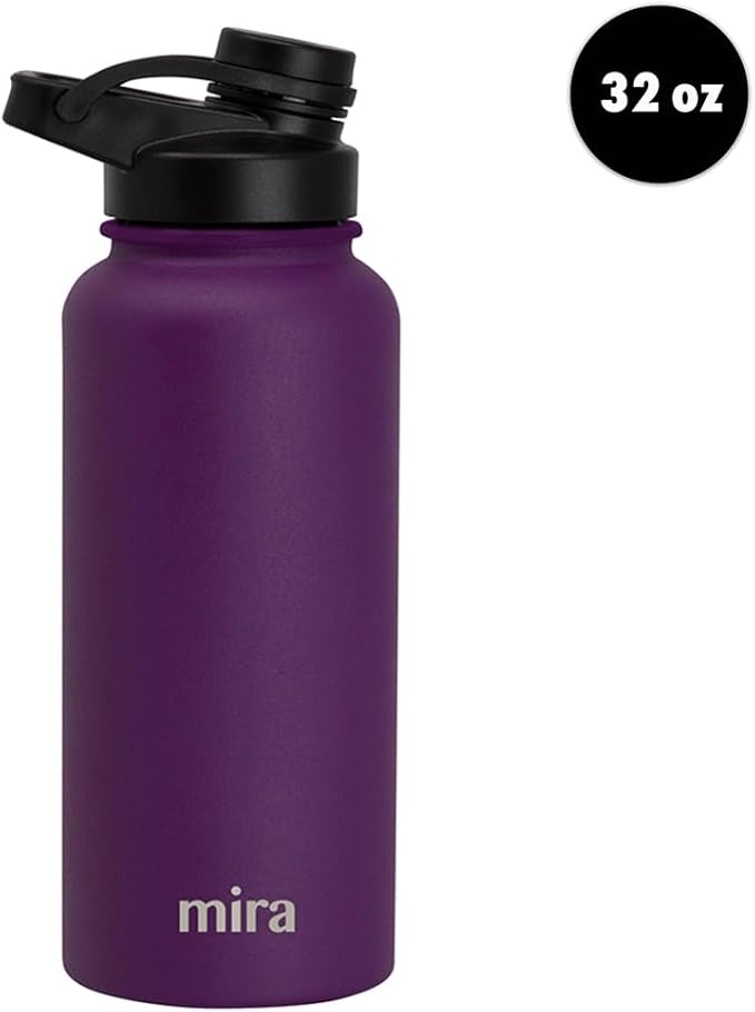 MIRA 32 oz Insulated Sports Bottle - Stainless Steel Temperature Control Thermo - Easy-Drink Spout (24Hr Cold/12Hr Hot) - Iris
