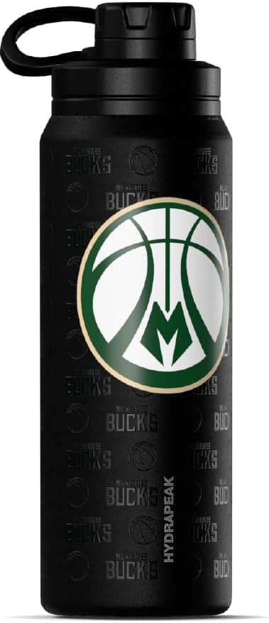 Hydrapeak x NBA Officially Licensed Milwaukee Bucks 26 oz Active Water Bottle with Chug Lid and Handle Reusable Stainless Steel Double Wall Insulated Sports Gift