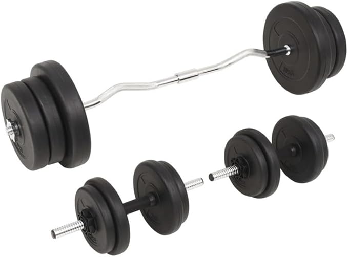 Pemberly Row Versatile 132.3lbs Barbell and Dumbbell Set in Black