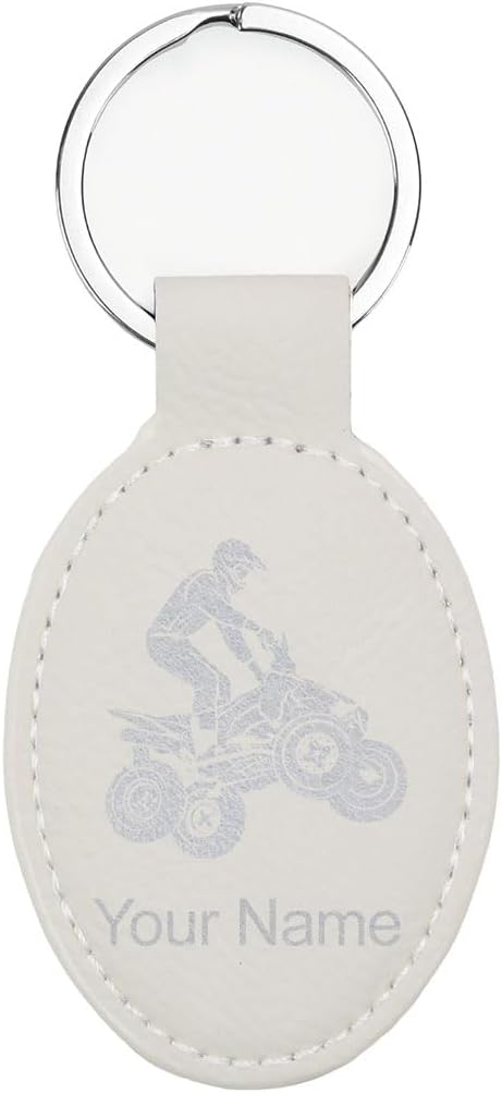 LaserGram Oval Keychain, Quad, Personalized Engraving Included (White with Silver)